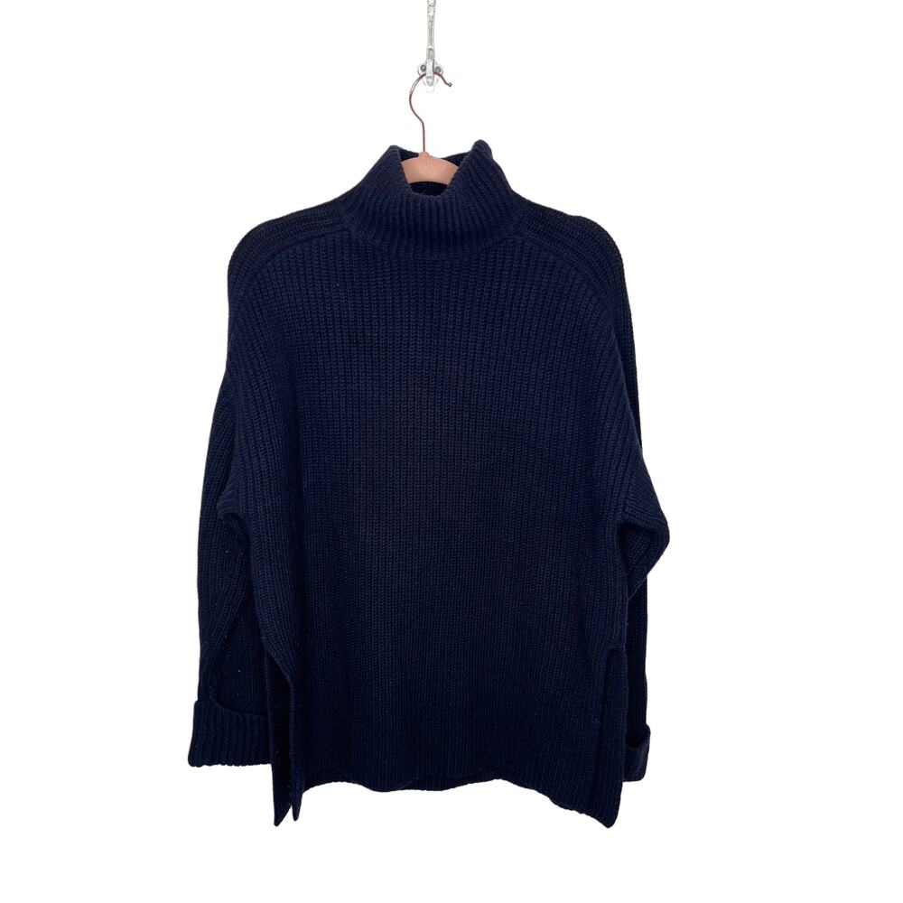 COS Navy Blue Oversized Heavy 100% Wool Knit High Neck Pullover Sweater Size S